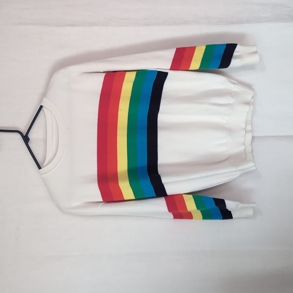 White Rainbow Stripe Crewneck Knit Sweater Unbranded Pride Size Medium - Picture 1 of 4